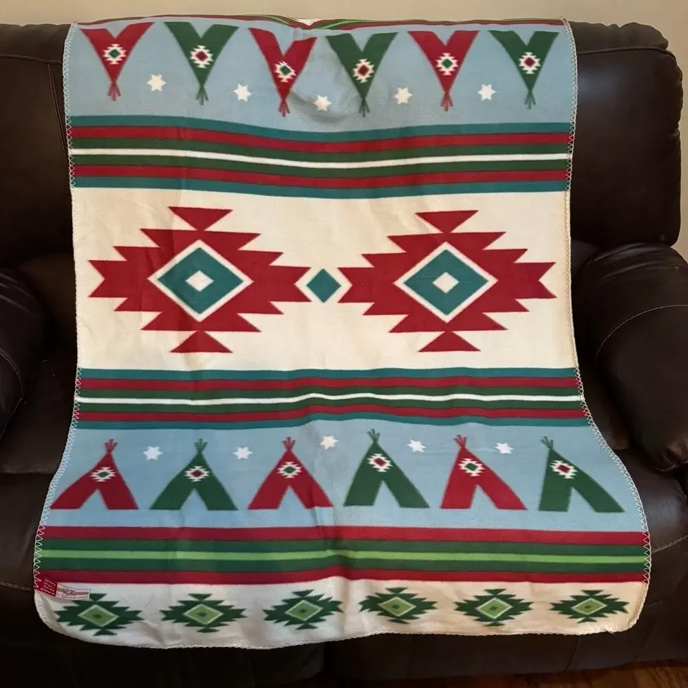 St. Labre Indian School Fleece Blanket 38x60 Southwest Native Print Teepee Stars